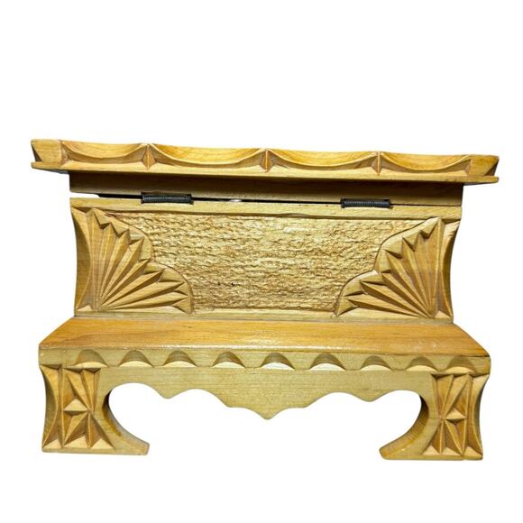 Russia Intricate Carved Wooden Trinket Jewelry Box Vintage Blue Velvet 8" USSR - Picture 5 of 14